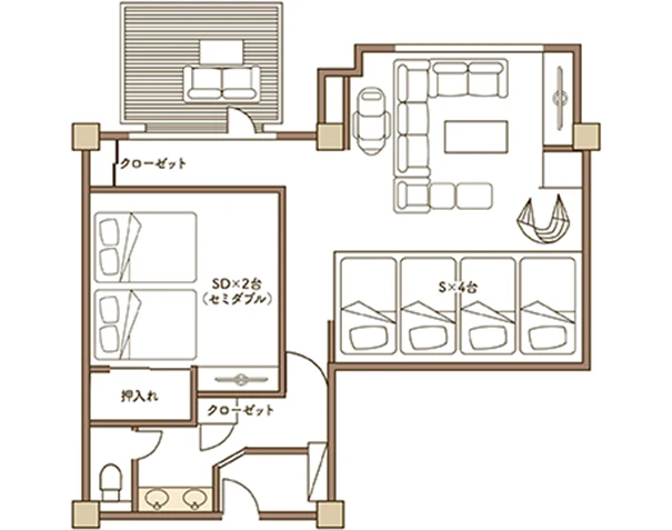 画像:天蓋つき クイーンダブル 間取り図